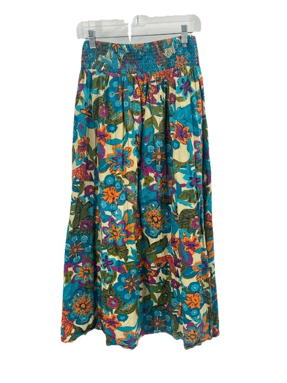 Jennifer Grace Maxi Skirt Boho Floral Colorful Smocked Flowy Resot Festival Sz M
